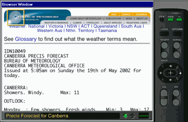 Bureau of Meteorology web on a WebTV STB Emulator