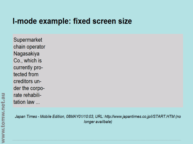 I-mode example: fixed screen size from Japan Times